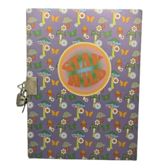 Mushroom & Flowers 60s-70s Psychedelic Guided Journal 100 Pages with Lock & Key - Picture 2 of 3